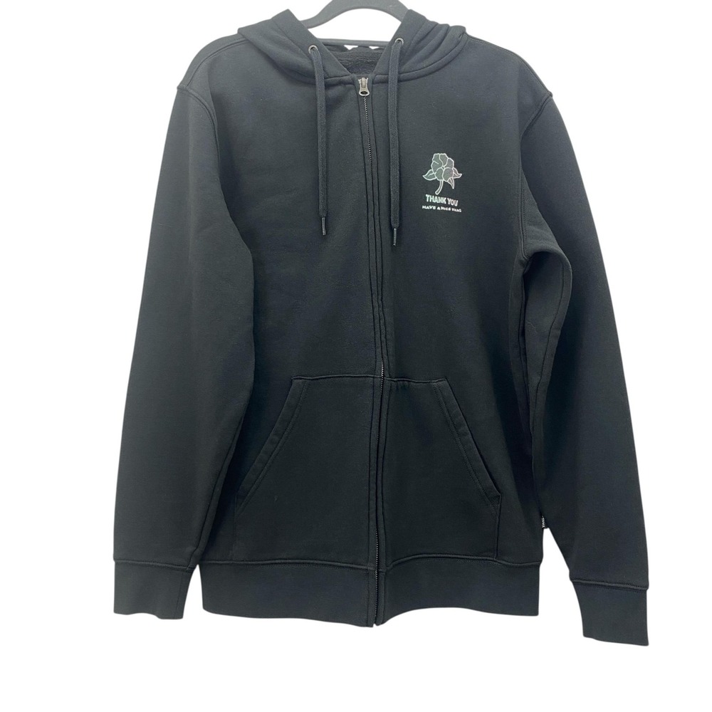 Vans Hoodie Mens X-Small Black Full Zip Thank You Have A Nice Vans Rose Graphic